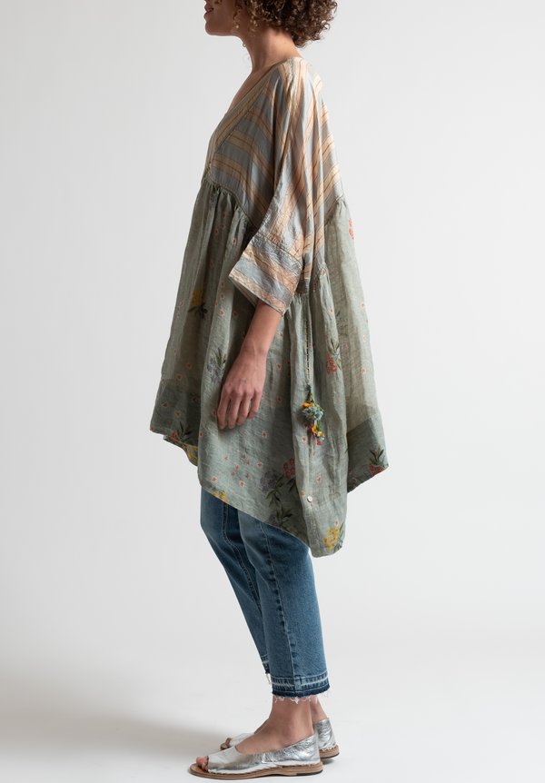 Péro Floral & Striped Oversized Top in Ocean/ Natural	