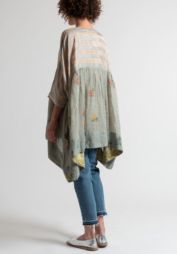 Péro Floral & Striped Oversized Top in Ocean/ Natural	