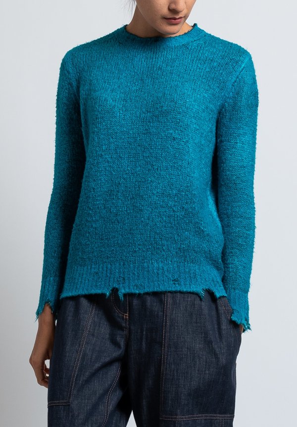 Avant Toi Distressed Knit Sweater in Turchese