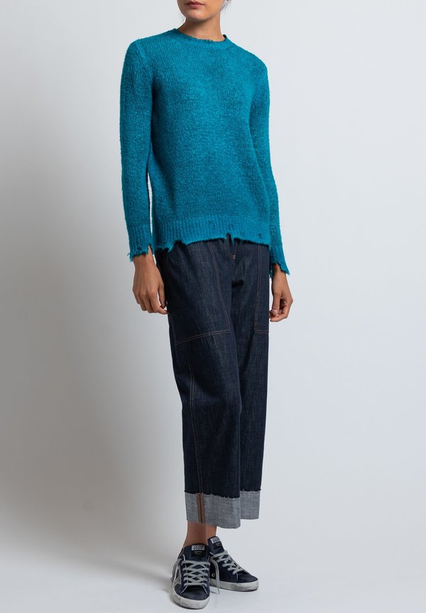 Avant Toi Distressed Knit Sweater in Turchese