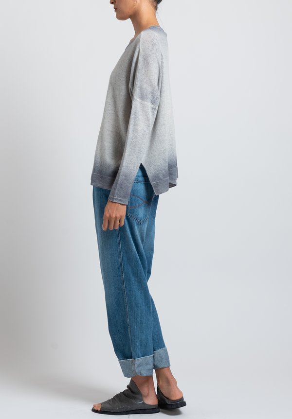 Avant Toi Relaxed Lightweight Sweater in Grey Ombre	