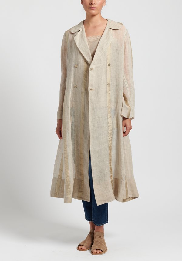 Péro Long Unlined Double Breasted Jacket in Natural