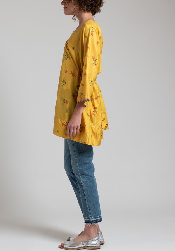 Péro Floral Silk Top in Yellow/ Red	