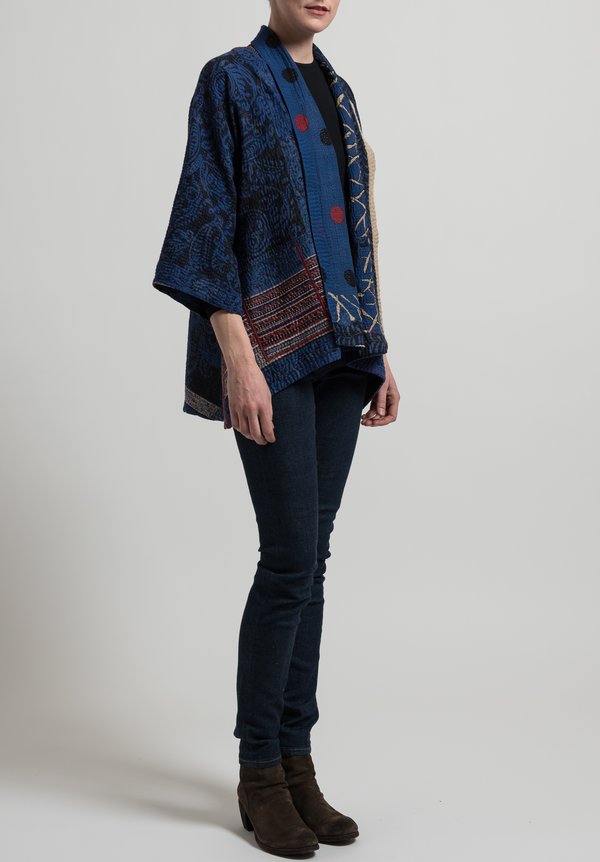 Mieko Mintz 4-Layer Dot & Paisley Kimono Jacket in Blue/ Black	