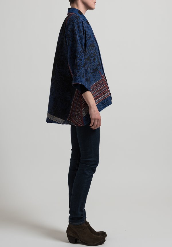Mieko Mintz 4-Layer Dot & Paisley Kimono Jacket in Blue/ Black	