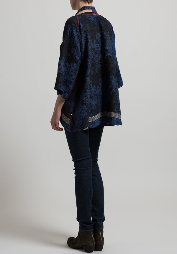 Mieko Mintz 4-Layer Dot & Paisley Kimono Jacket in Blue/ Black