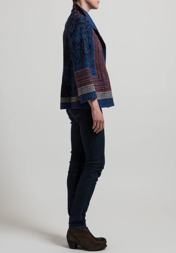 Mieko Mintz Short 4-Layer Dot & Paisley Jacket in Blue/ Black	