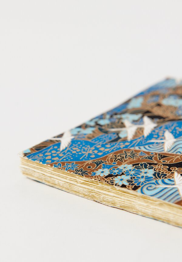 Elam Handprinted Japanese Chiyogami Paper Notebook in Cranes/ Blue	