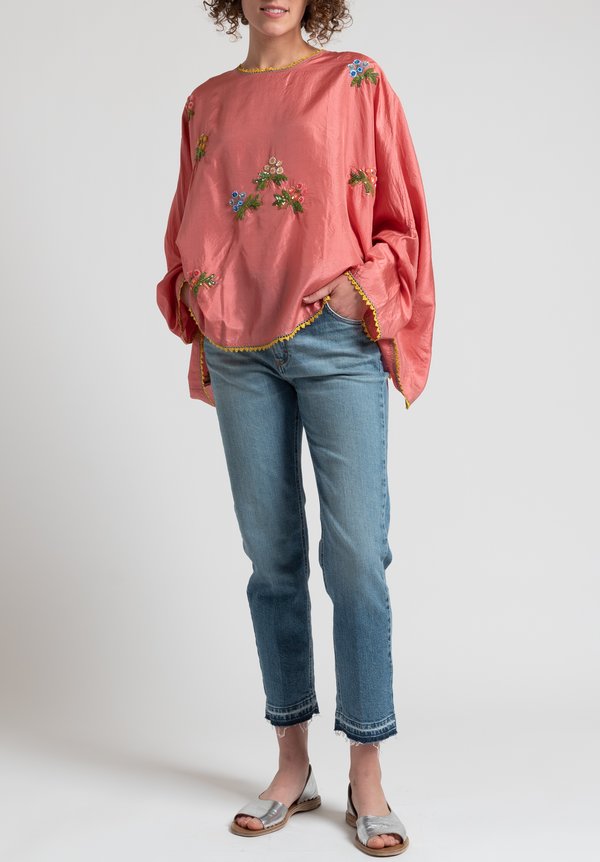 Péro Oversized Floral Sequin Top in Pink	