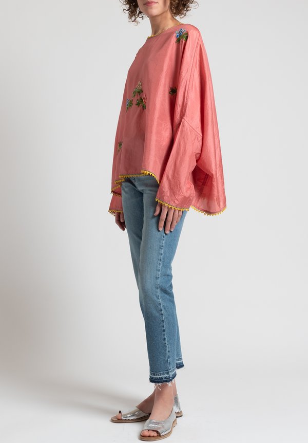 Péro Oversized Floral Sequin Top in Pink	