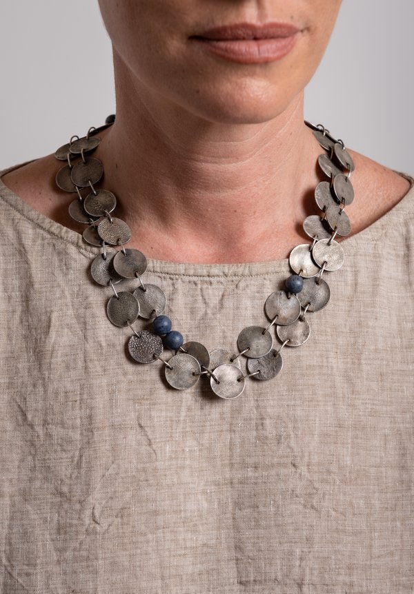 Holly Masterson Long Silver & Dumortierite Bead Necklace	