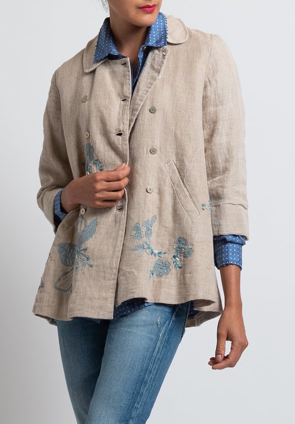 Péro Floral Embroidered Jacket in Natural/ Ocean	