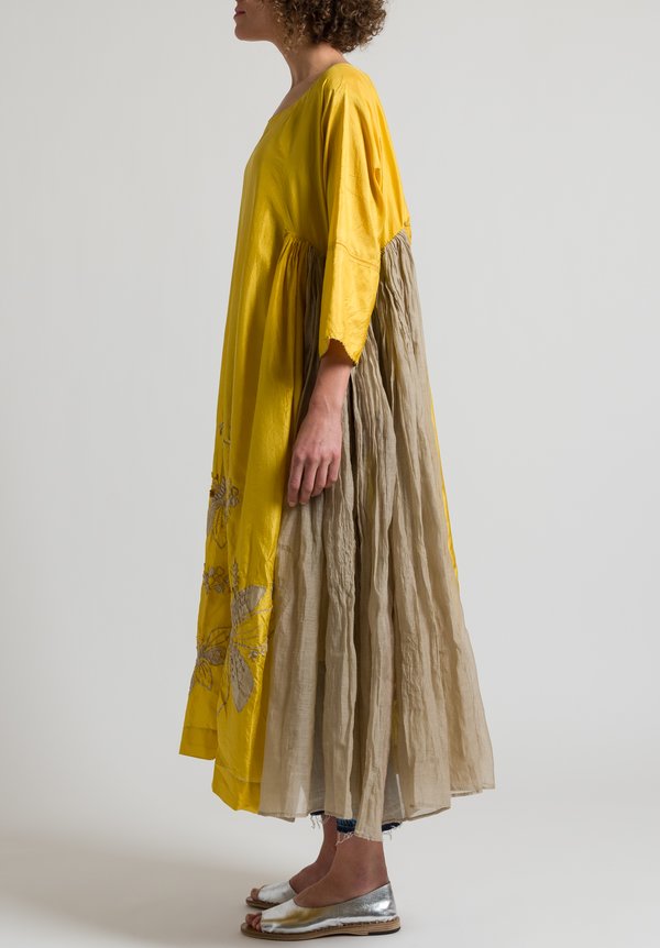 Péro Long Floral Embroidered Dress in Yellow	