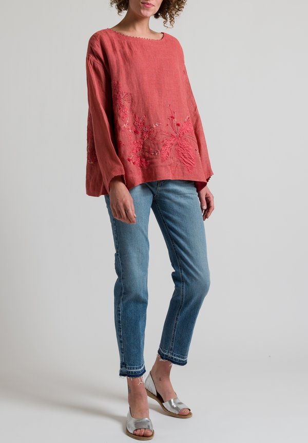 Péro Oversized Floral Embroidered Top in Pink	