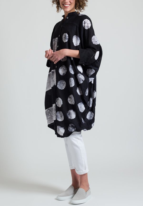 Gilda Midani Linen Square Dress in Stripes Pois Black & White	