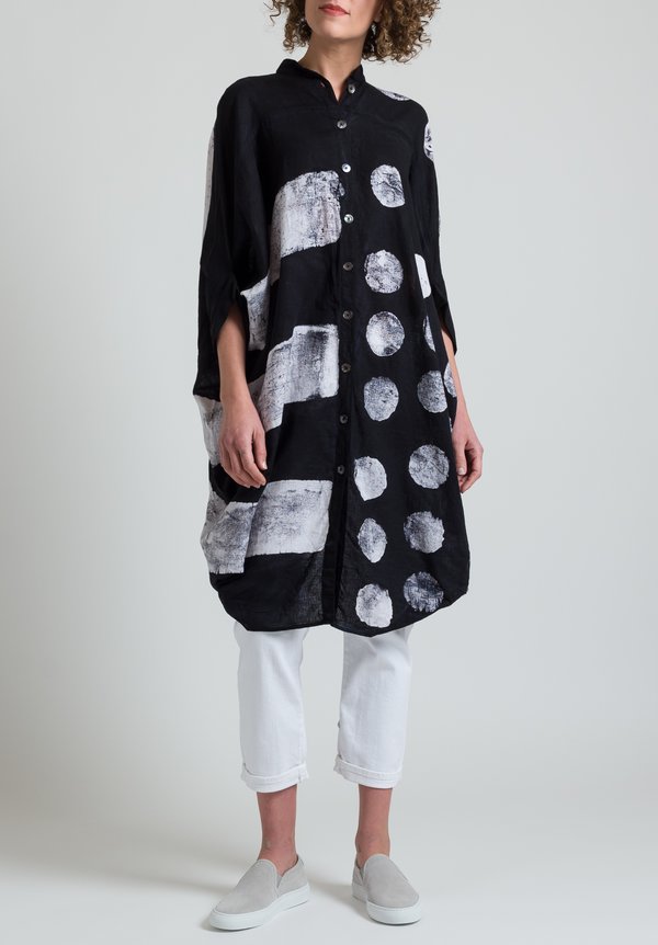 Gilda Midani Linen Square Dress in Stripes Pois Black & White	
