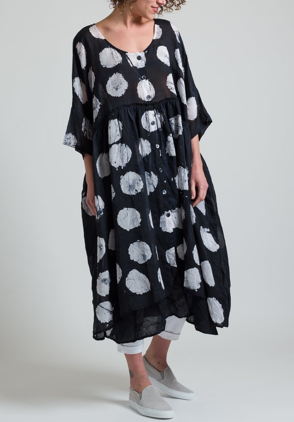 Gilda Midani Oversized Linen Dress in Pois Black & White | Santa Fe Dry ...