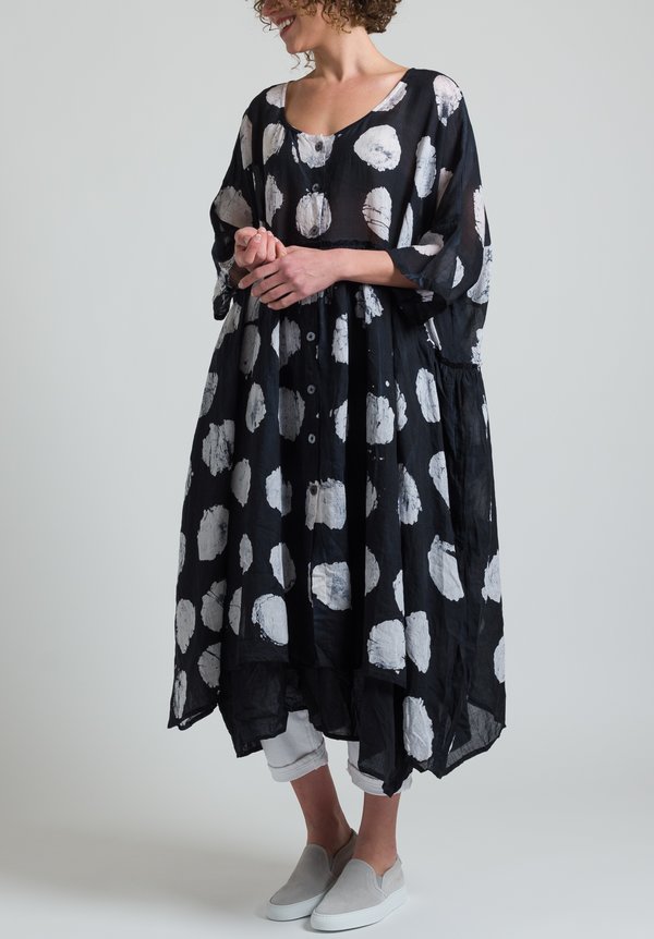 Gilda Midani Oversized Linen Dress in Pois Black & White	