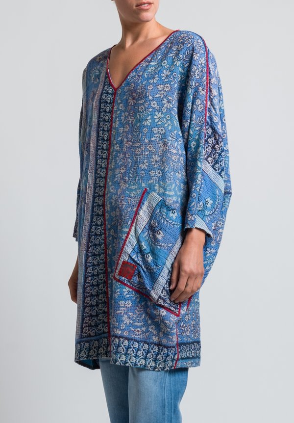 Mieko Mintz 2-Layer Vintage Cotton Tunic in Aqua/ Periwinkle	