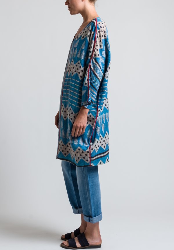 Mieko Mintz 2-Layer Vintage Cotton Tunic in Aqua/ Periwinkle	