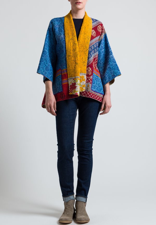 Mieko Mintz 4-Layer Kimono Jacket in Blue/ Marigold	