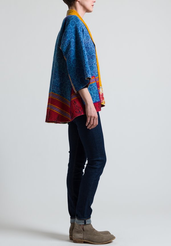 Mieko Mintz 4-Layer Kimono Jacket in Blue/ Marigold	