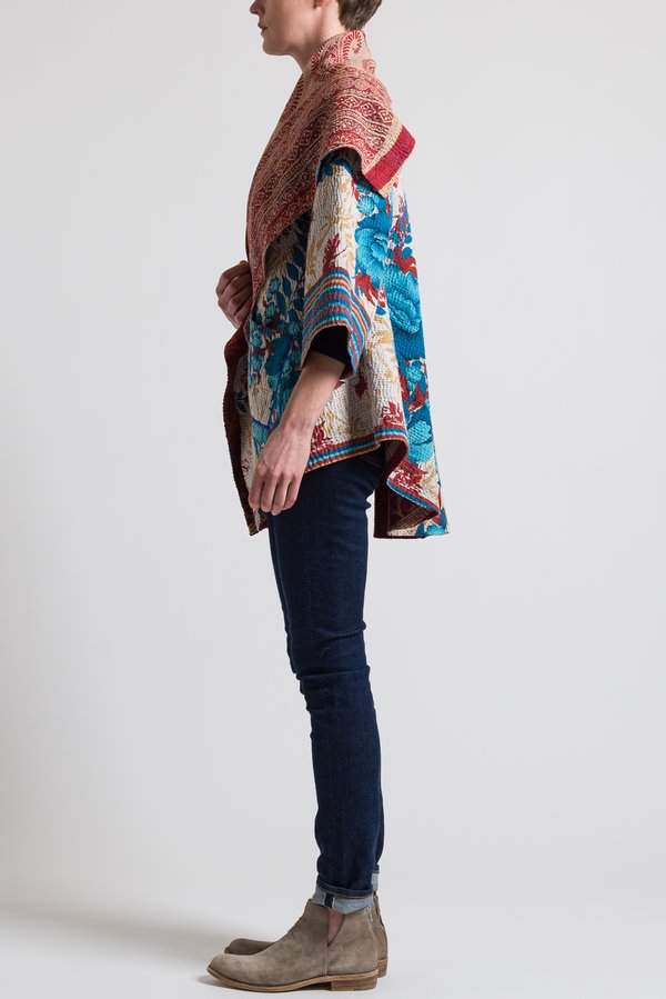 Mieko Mintz 4-Layer Long Circular Jacket in Teal / Crimson	