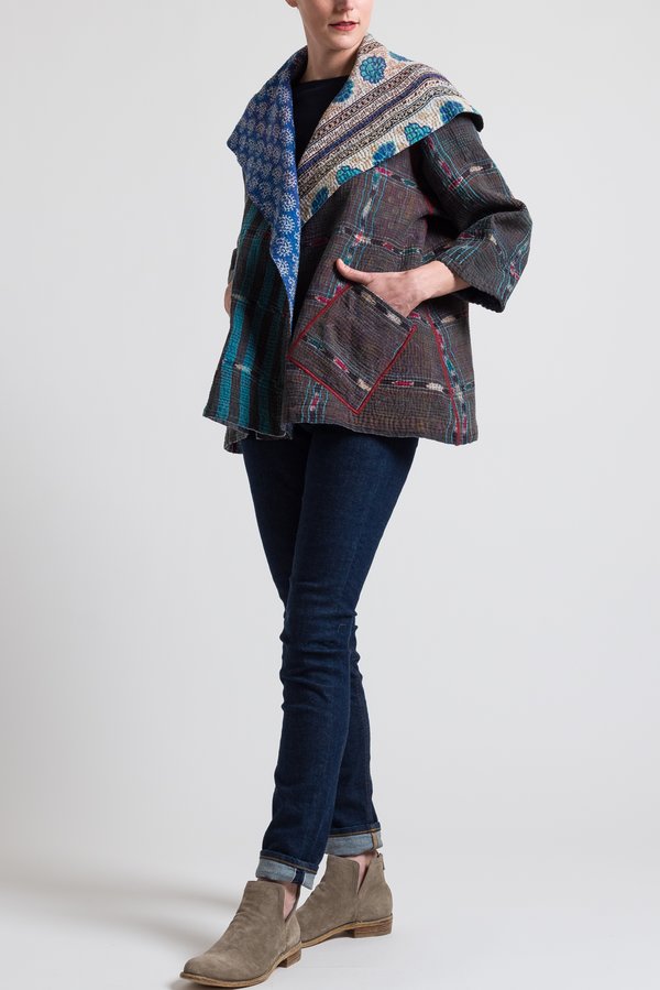 Mieko Mintz 4-Layer Flare Jacket in Grey / Blue	
