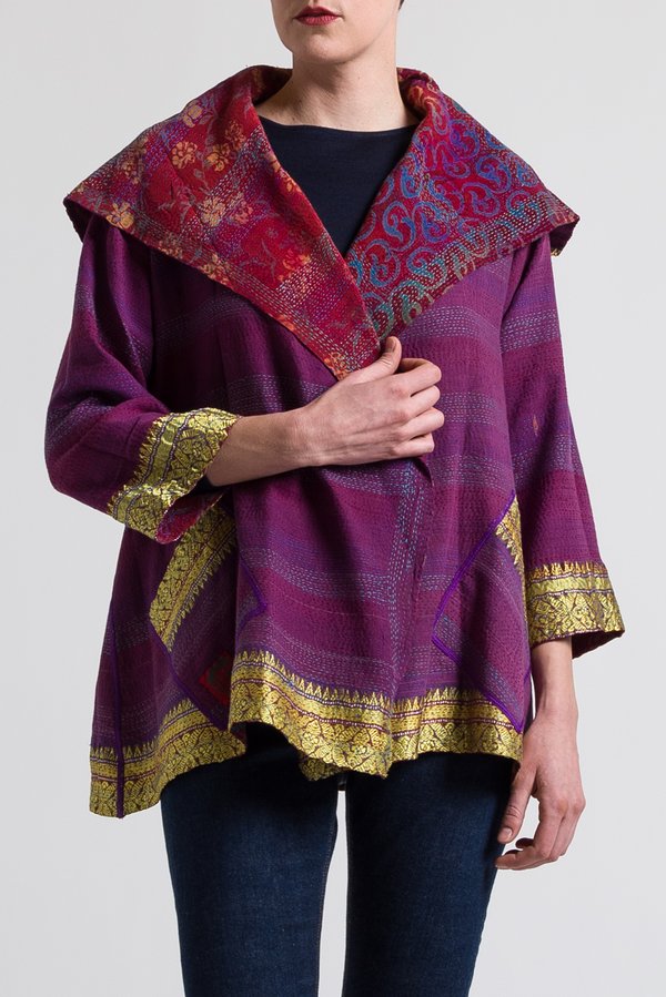 Mieko Mintz 2-Layer Georgette Flare Jacket in Carnelian/ Purple	