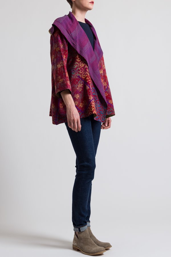 Mieko Mintz 2-Layer Georgette Flare Jacket in Carnelian/ Purple	
