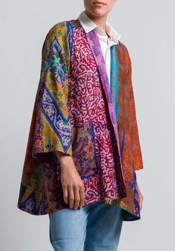Mieko Mintz 2-Layer Vintage Silk Jacket in Orange/ Purple	