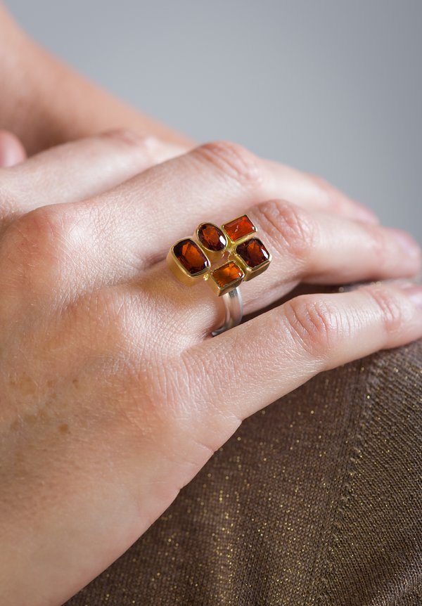 Greig Porter Garnet and Mexican Fire Opal 5 Stone Ring	
