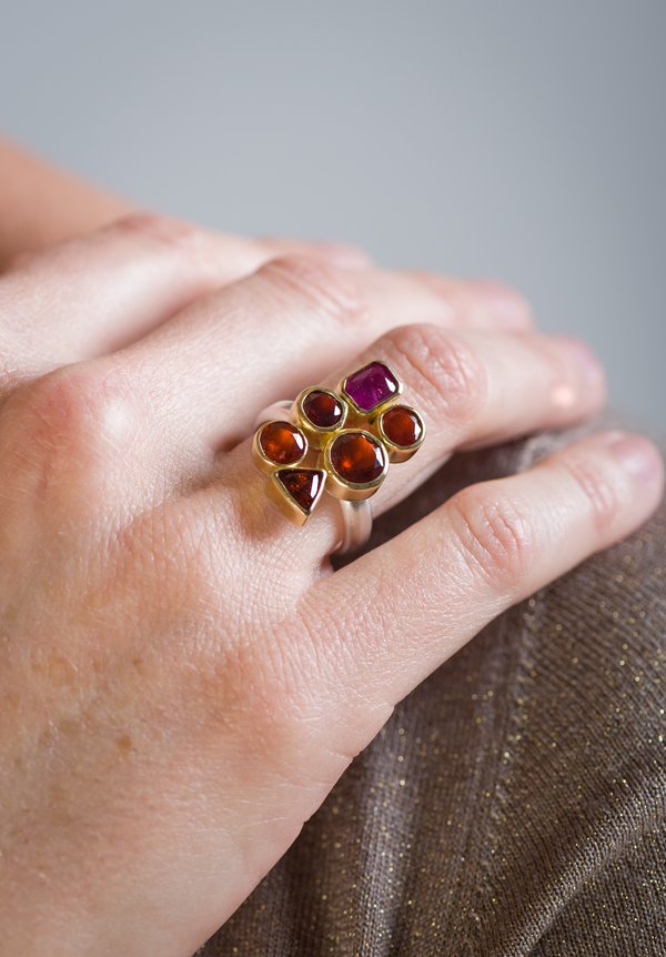 Greig Porter Ruby, Garnet, and Mexican Fire Opal 6 Stone Ring	