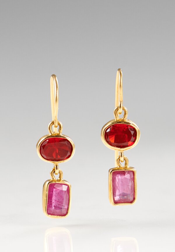 Greig Porter 22K Gold, Mexican Fire Opal and Ruby Earrings	