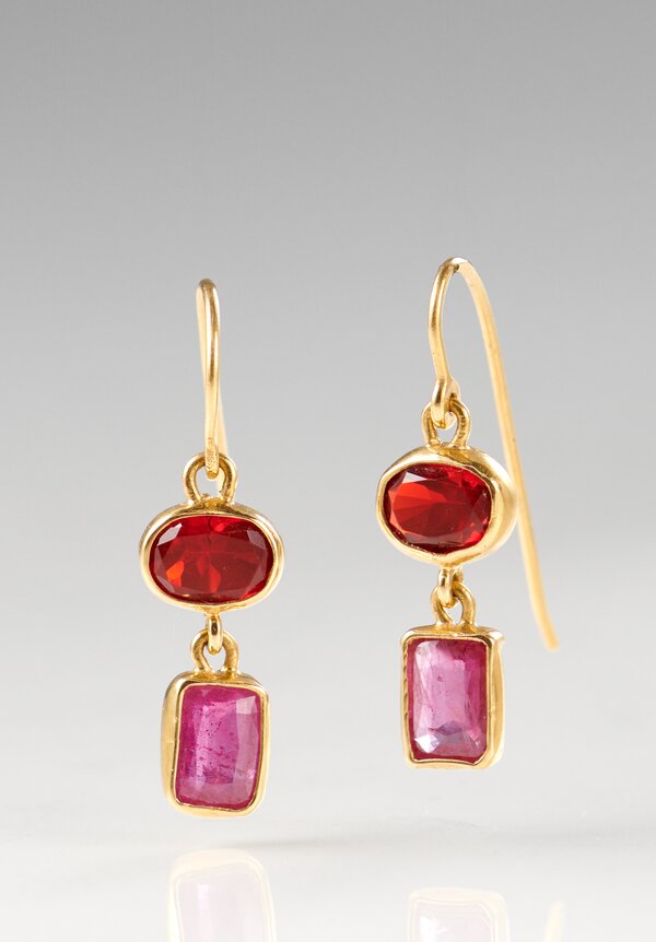 Greig Porter 22K Gold, Mexican Fire Opal and Ruby Earrings	