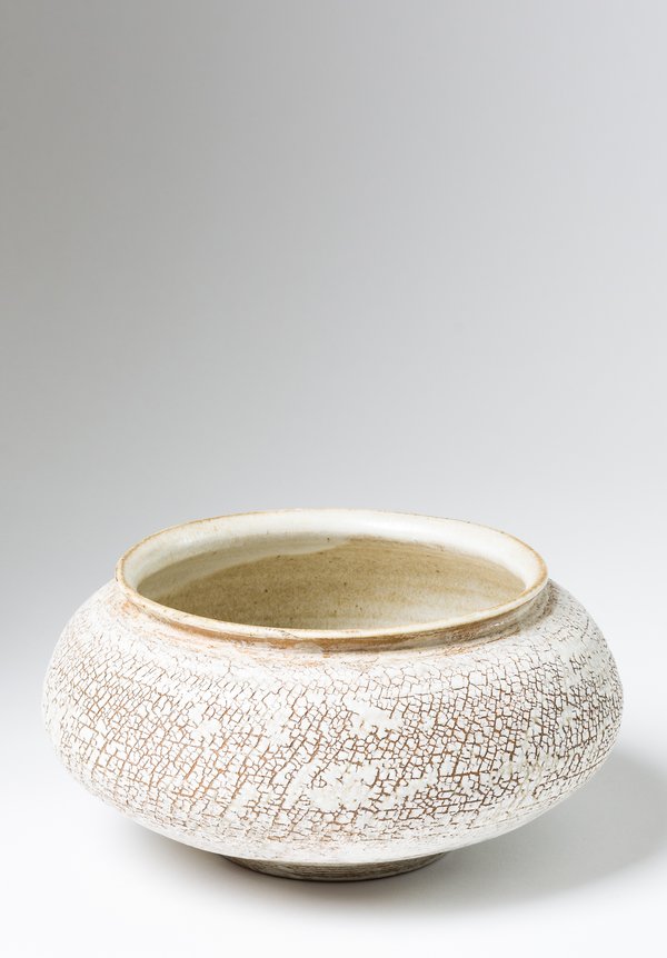 Peter Speliopoulos Large Ceramic Crackle Finish Wide Opening Bowl in Beige	