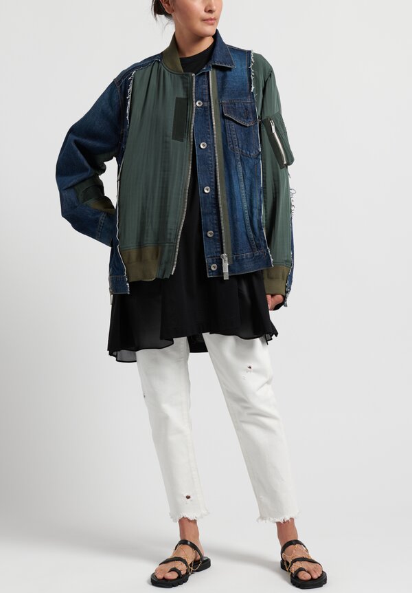 Sacai Jean Jacket in Blue/Olive Green	