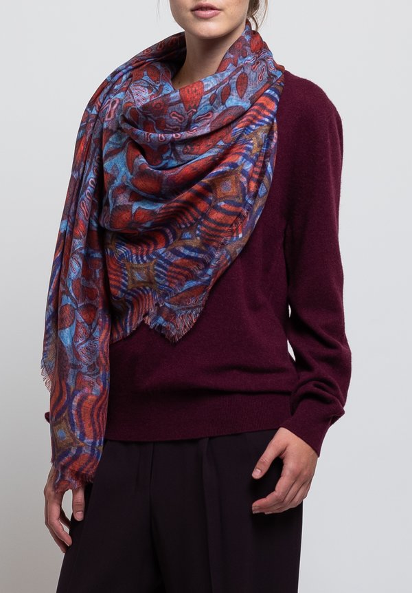 Alonpi Cashmere Printed Scarf in Red