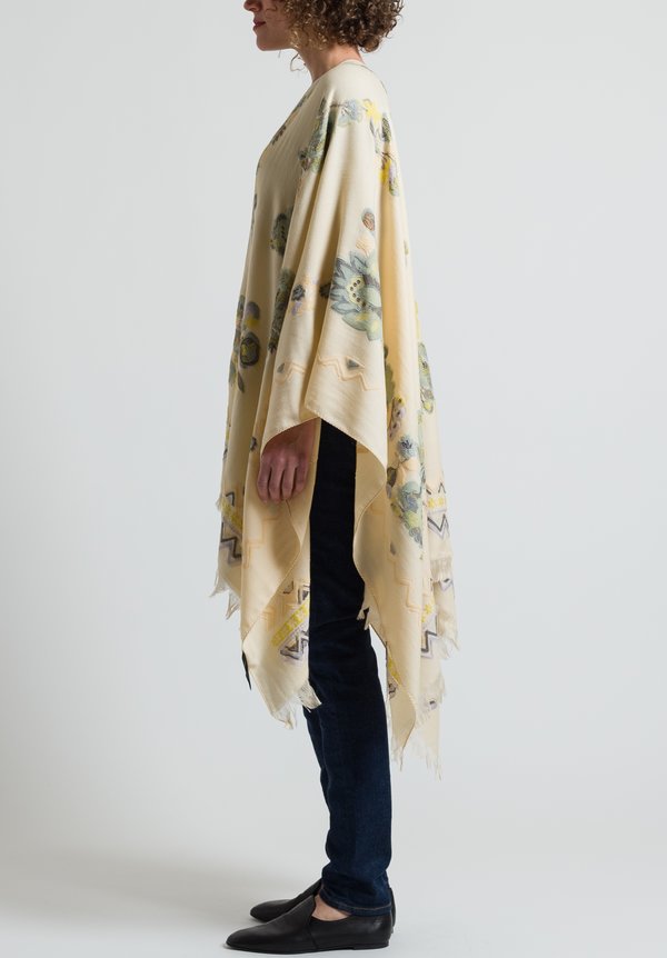Etro Floral Embroidered Poncho in Cream	