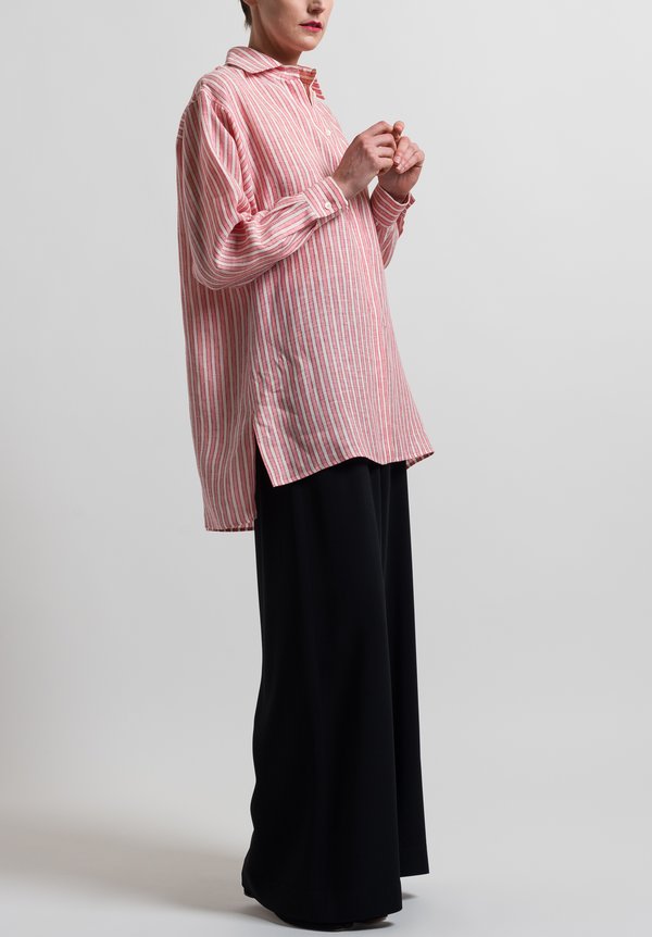 Etro Oversized Button-Down Shirt in Pink/ White Stripes	