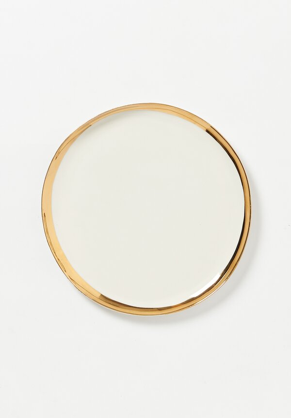 Bertozzi Handmade Porcelain Metallic Border Dinner Plate in Gold	