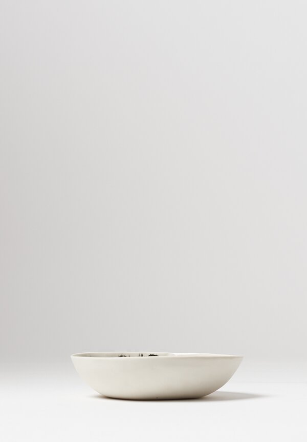 Bertozzi Handmade Porcelain Brush Metallic Bowl in White	