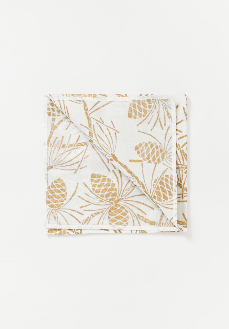 Bertozzi Handmade Linen Napkin with Gold Pine Cones in Gold