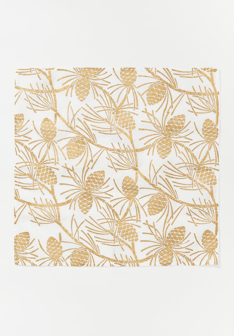 Bertozzi Handmade Linen Napkin with Gold Pine Cones in Gold