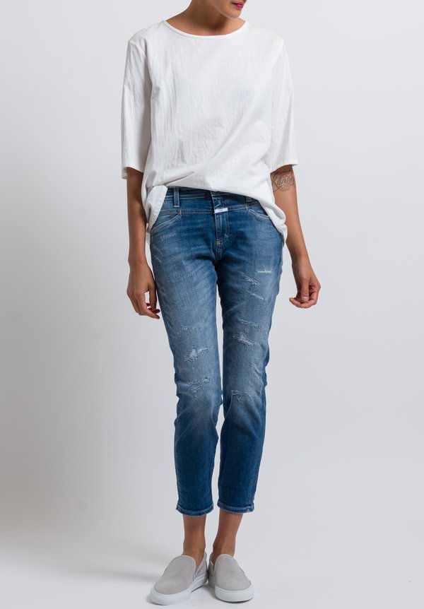 Closed Distressed Pusher High-Rise Jeans in Blue	