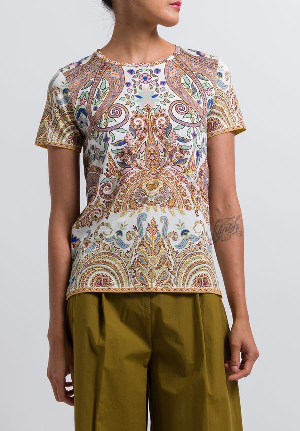 Etro Paisley Printed T-Shirt in Saffron/ Pink	