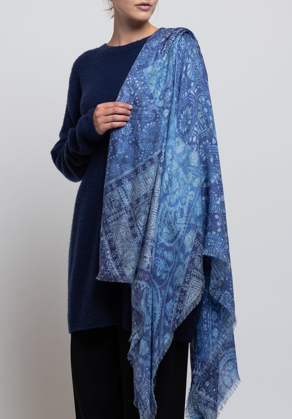 Alonpi Cashmere Printed Scarf in Nikit Blue	