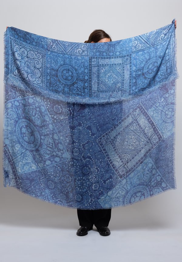 Alonpi Cashmere Printed Scarf in Nikit Blue	