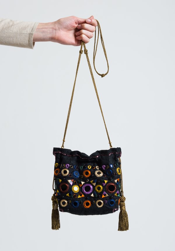 Etro Silk Embroidered and Beaded Crossbody Bag in Black
