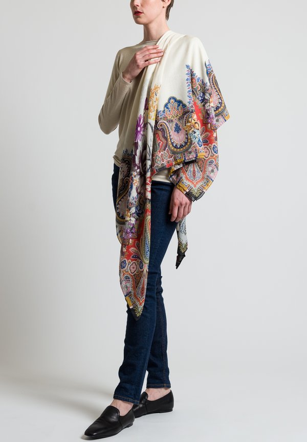 Etro Flower & Paisley Print Scarf in Ivory